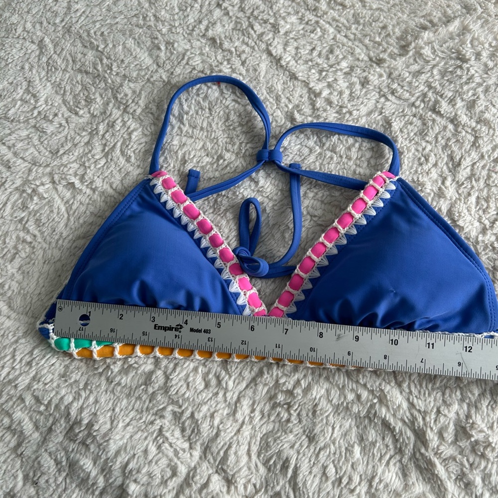 Xhilaration Blue Bikini Top with Pink and‎ White Trim juniors